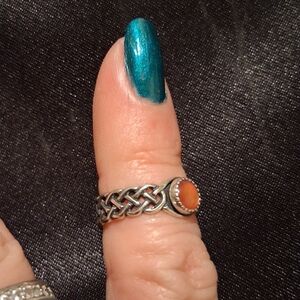 Intricate 925 Celtic Knot Silver Ring with Amber  Stone Pinky Ring Sz 4.